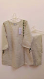 Elegant Cream Striped Khaddar Shalwar Kameez for Girls (8-9 Years)