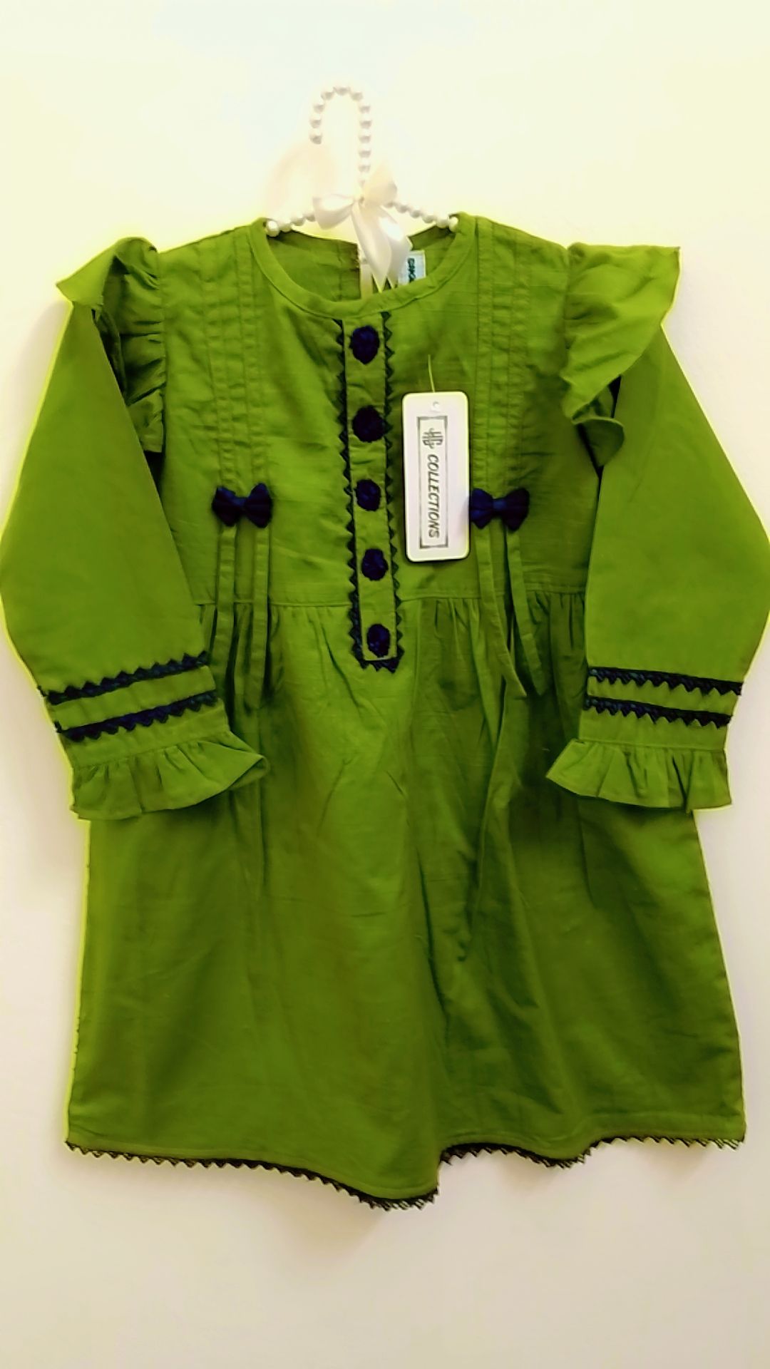 Green and Navy Khaddar Two-Piece Outfit for Girls (Ages 3-4) - Cozy & Trendy Winter Wear