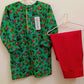 Stylish Green Printed Kurti with Red Trousers - Premium Khaddar Collection for Girls (8-9 Years)