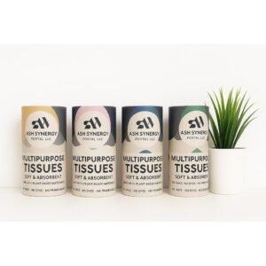 ash synergy multipurpose plant based tissues – 3 ply soft & absorbent facial & cleaning tissues – 50 sheets – chemical free, no inks, no dyes, no fragrance – home, office & travel use